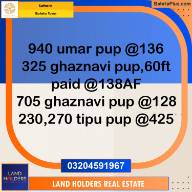 Residential Plot for Sale in Sector B - Umer Block -  Bahria Town, Lahore - (BP-132437)