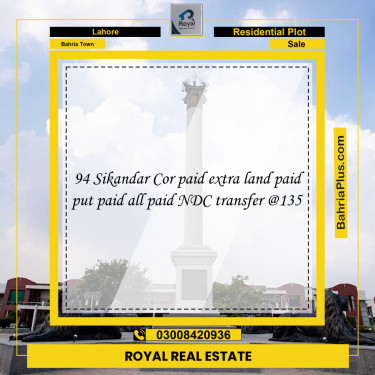 Residential Plot for Sale in Sector F - Sikander Block -  Bahria Town, Lahore - (BP-132528)