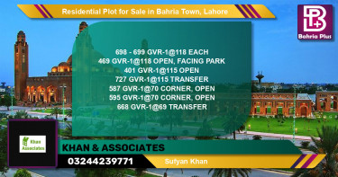Residential Plot for Sale in Bahria Town, Lahore - (BP-132635)