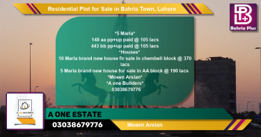 Residential Plot for Sale in Bahria Town, Lahore - (BP-132640)