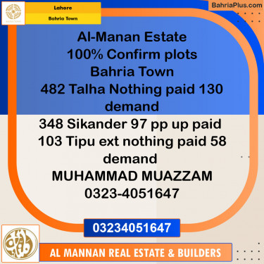 Residential Plot for Sale in Bahria Town, Lahore - (BP-132747)