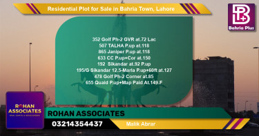 Residential Plot for Sale in Bahria Town, Lahore - (BP-132781)