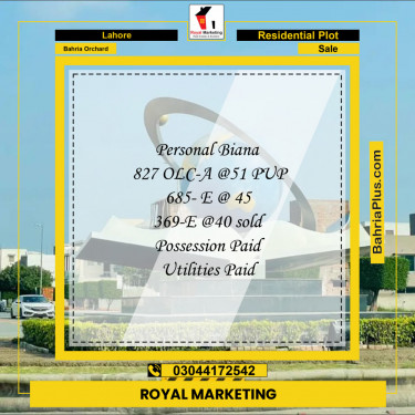 Residential Plot for Sale in Bahria Orchard, Lahore - (BP-132866)