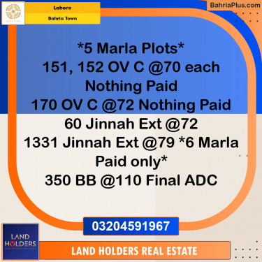 Residential Plot for Sale in Bahria Town, Lahore - (BP-133002)
