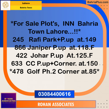 Residential Plot for Sale in Bahria Town, Lahore - (BP-133060)