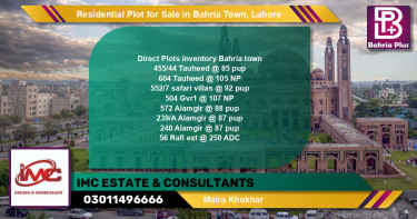 Residential Plot for Sale in Sector F - Tauheed Block -  Bahria Town, Lahore - (BP-133125)