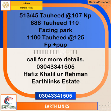 Residential Plot for Sale in Sector F - Tauheed Block -  Bahria Town, Lahore - (BP-133284)