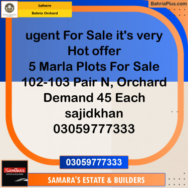 Residential Plot for Sale in Bahria Orchard, Lahore - (BP-133553)
