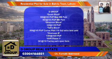 Residential Plot for Sale in Bahria Town, Lahore - (BP-133845)
