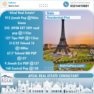 Residential Plot for Sale in Bahria Town, Lahore - (BP-133910)