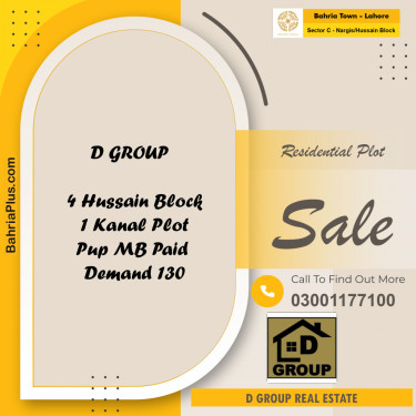 1 Kanal Residential Plot for Sale in Sector C - Nargis/Hussain Block -  Bahria Town, Lahore - (BP-133923)