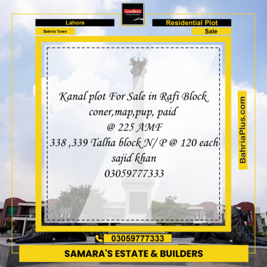 Residential Plot for Sale in Bahria Town, Lahore - (BP-134078)