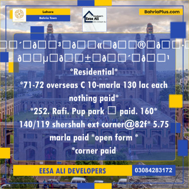 Residential Plot for Sale in Bahria Town, Lahore - (BP-134146)
