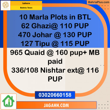 Residential Plot for Sale in Bahria Town, Lahore - (BP-134369)