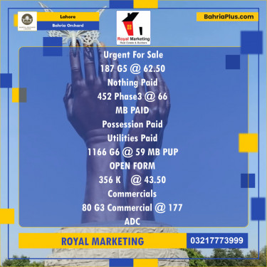 Residential Plot for Sale in Bahria Orchard, Lahore - (BP-134472)