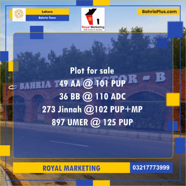 Residential Plot for Sale in Bahria Town, Lahore - (BP-134853)