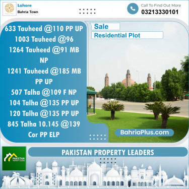 Residential Plot for Sale in Bahria Town, Lahore - (BP-134939)