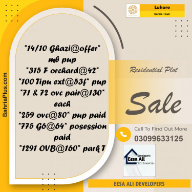 Residential Plot for Sale in Bahria Town, Lahore - (BP-135270)