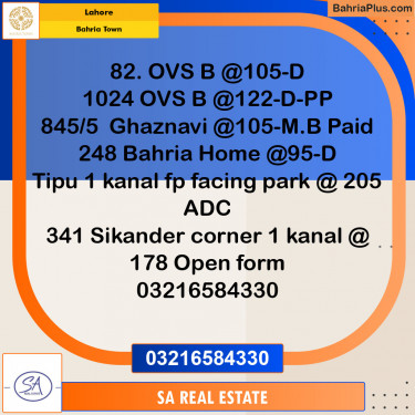 Residential Plot for Sale in Overseas B -  Bahria Town, Lahore - (BP-135541)