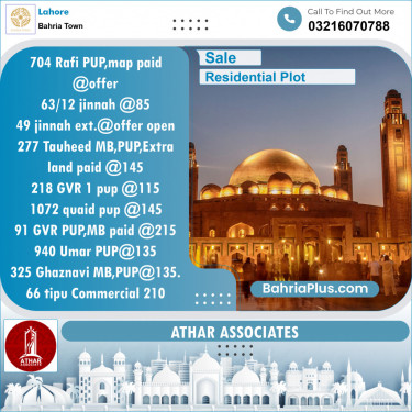 Residential Plot for Sale in Bahria Town, Lahore - (BP-135559)