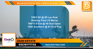 Residential Plot for Sale in Bahria Orchard, Lahore - (BP-135616)