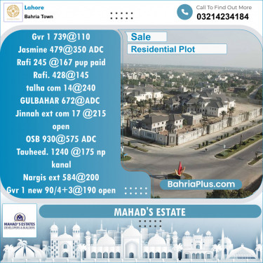 Residential Plot for Sale in Bahria Town, Lahore - (BP-135622)