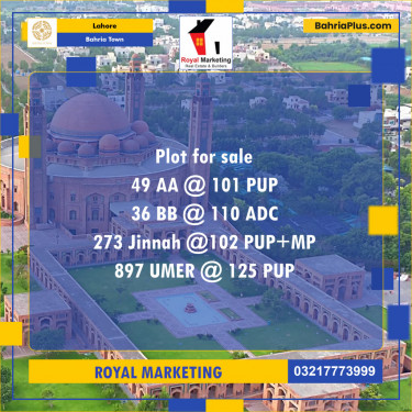 Residential Plot for Sale in Bahria Town, Lahore - (BP-135752)
