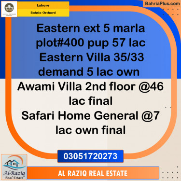 Residential Plot for Sale in Phase 1 - Eastern District Ext. I -  Bahria Orchard, Lahore - (BP-135962)
