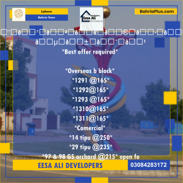 Residential Plot for Sale in Overseas B -  Bahria Town, Lahore - (BP-136041)