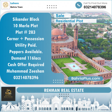 Residential Plot for Sale in Bahria Town, Lahore - (BP-136174)