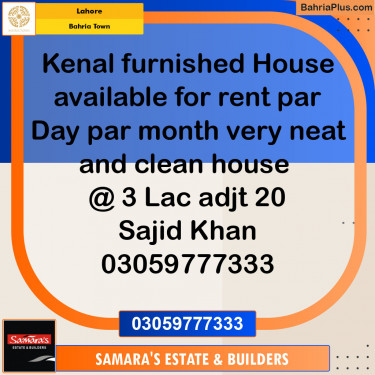 Residential House for Rent in Bahria Town, Lahore - (BP-136520)