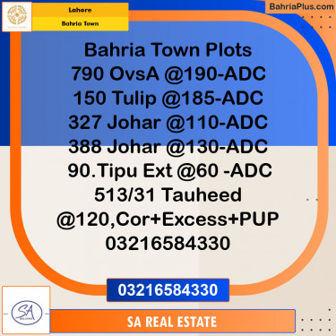 Residential Plot for Sale in Bahria Town, Lahore - (BP-136660)