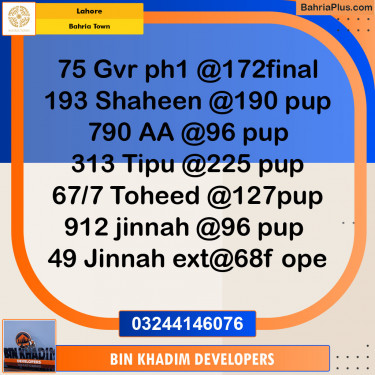 Residential Plot for Sale in Bahria Town, Lahore - (BP-137385)