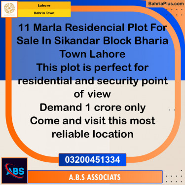 Residential Plot for Sale in Bahria Town, Lahore - (BP-137727)