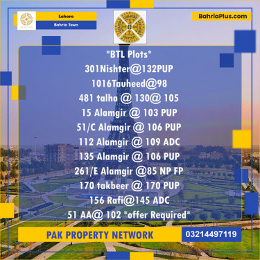Residential Plot for Sale in Bahria Town, Lahore - (BP-137874)