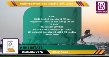 Residential Plot for Sale in Bahria Town, Lahore - (BP-138569)