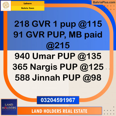 Residential Plot for Sale in Bahria Town, Lahore - (BP-138585)