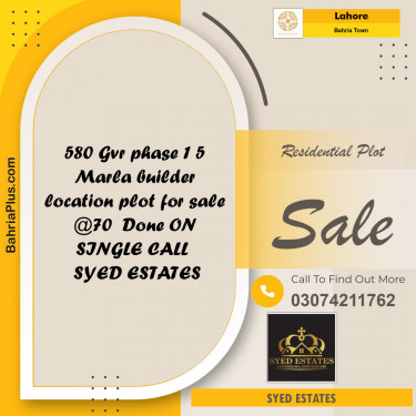 Residential Plot for Sale in Bahria Town, Lahore - (BP-139099)