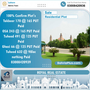 Residential Plot for Sale in Bahria Town, Lahore - (BP-139147)