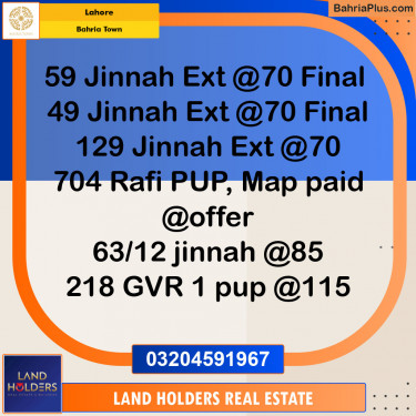 Residential Plot for Sale in Bahria Town, Lahore - (BP-139402)