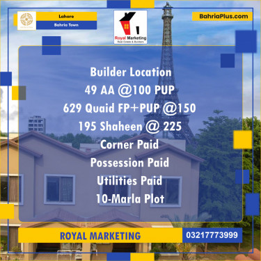 Residential Plot for Sale in Bahria Town, Lahore - (BP-139496)