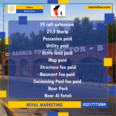Residential Plot for Sale in Bahria Town, Lahore - (BP-139509)