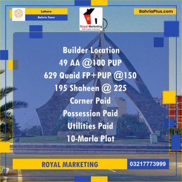 Residential Plot for Sale in Bahria Town, Lahore - (BP-139715)