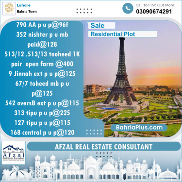 Residential Plot for Sale in Bahria Town, Lahore - (BP-139821)