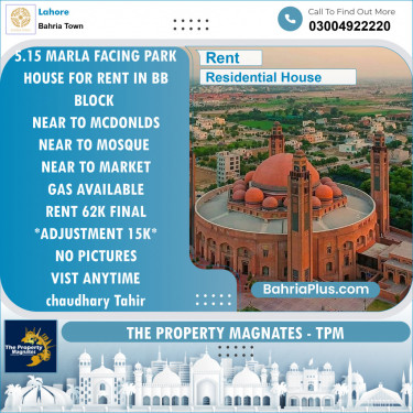 Residential House for Rent in Bahria Town, Lahore - (BP-139838)
