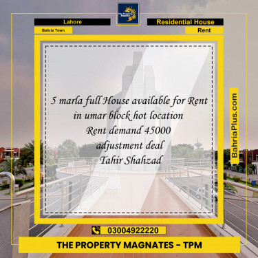 Residential House for Rent in Bahria Town, Lahore - (BP-139842)