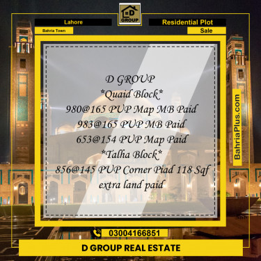 Residential Plot for Sale in Bahria Town, Lahore - (BP-140522)