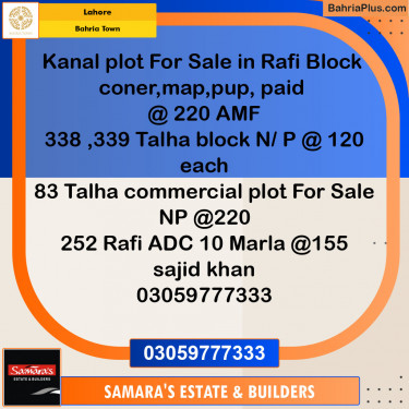 Residential Plot for Sale in Bahria Town, Lahore - (BP-141117)