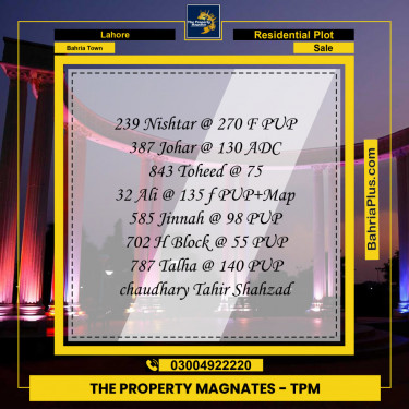 Residential Plot for Sale in Bahria Town, Lahore - (BP-141400)
