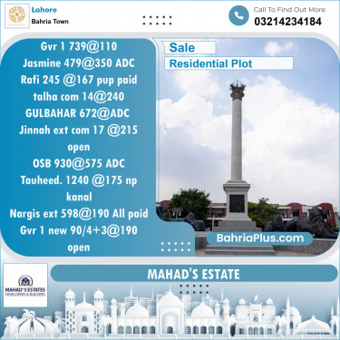 Residential Plot for Sale in Bahria Town, Lahore - (BP-141548)